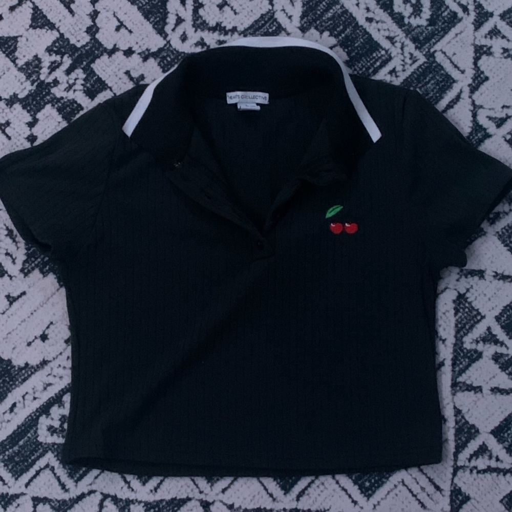 Navy Blue cherry croptop